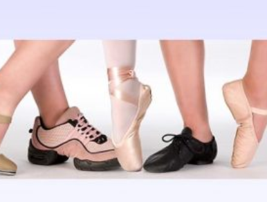 Dancing shoes in different positions, ballet tap modern and street dance