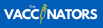 Text saying "Vaccinators" with the I in the word being made of a syringe. Text is white on a blue background in NHS logo colours