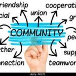 A nad with a splode of blue on co op logo colour, lots of words like "community" and "teamwork" and so on