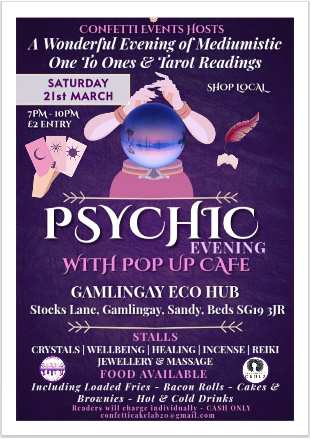 purple poster saying psychic evening
